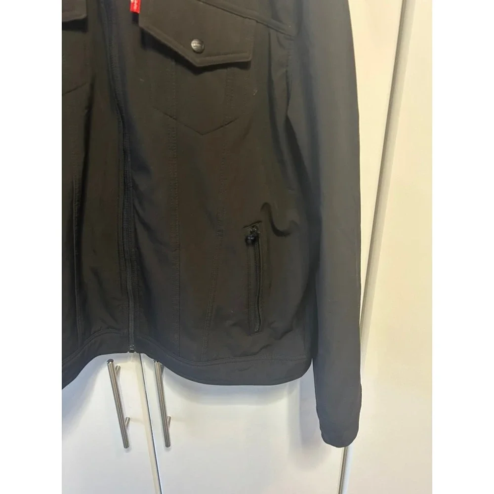 Levis Mens Black Softshell Hooded Jacket‎ Full Zip Windbreaker Coat Large